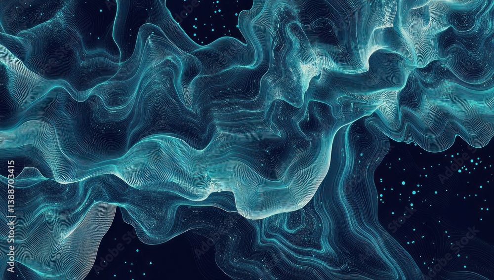 Wall mural abstract rendering of glowing lines forming fluid cloud shapes