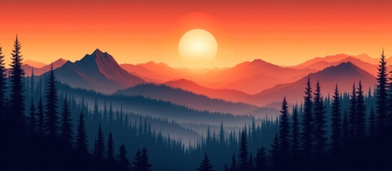 Obraz premium Mountain Sunset Forest View