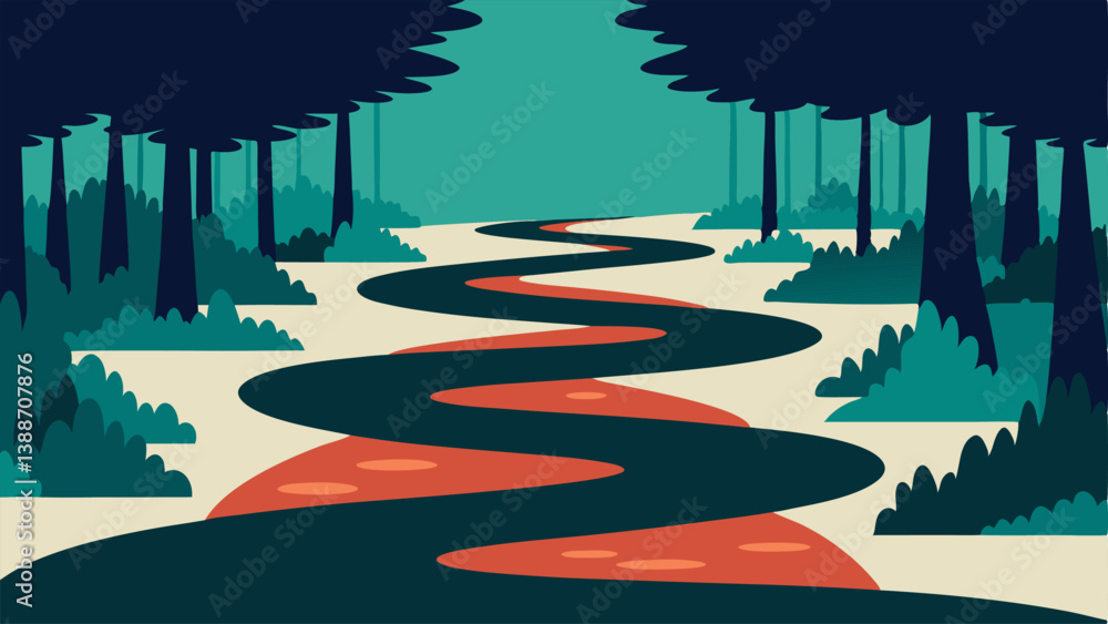 Aufkleber journey path a winding path through a forest with dark tangled areas representing past struggles lea