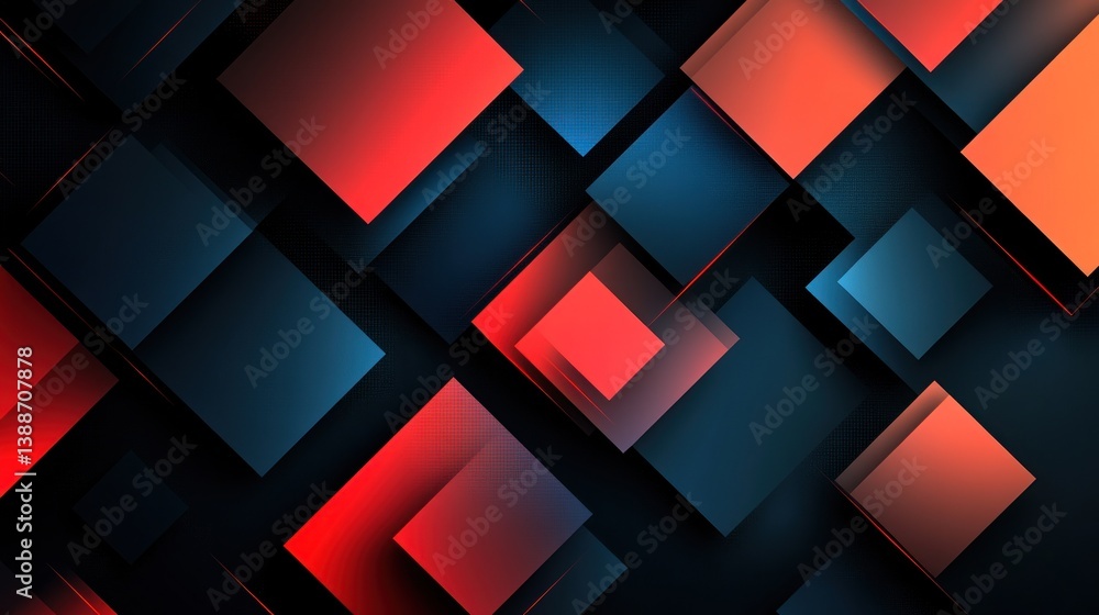 Poster abstract dark background with overlapping red and blue squares