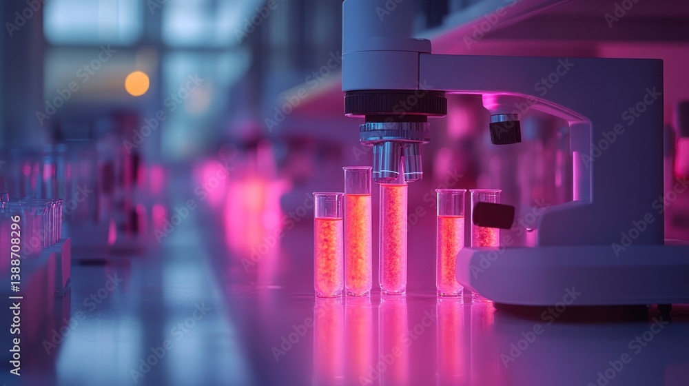 Poster illuminated lab; automated system dispensing liquid into test tubes