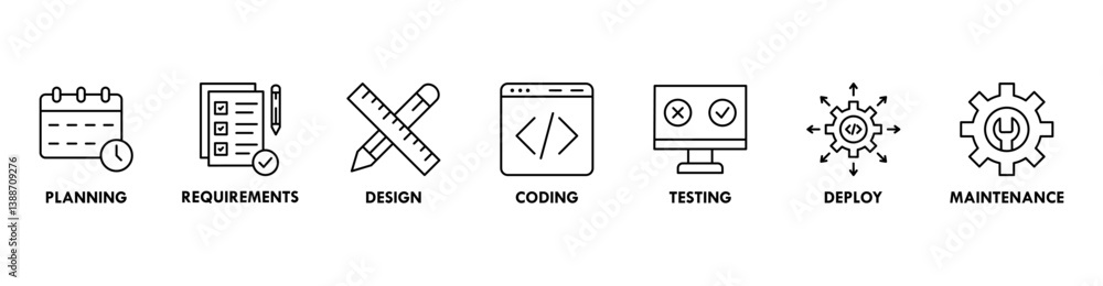 Poster software development life cycle banner web icon vector illustration concept of sdlc with icon of pla