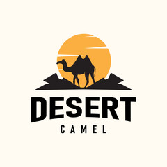 Desert Camel Vector Logo Sunset Silhouette Perfect For Adventure, Desert Travel or Middle Eastern Culture