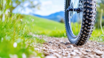 Naklejka premium Mountain bike tire on a trail