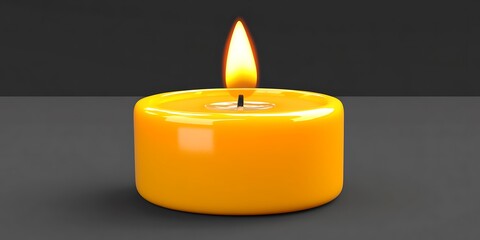 Vibrant glowing wax candle in a neutral setting evokes warmth and comfort