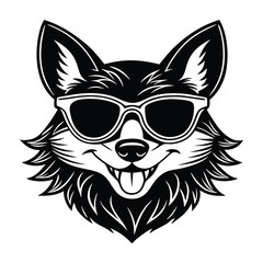 Fox head with sunglass silhouette vector illustration 