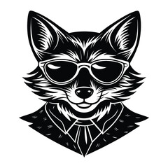 Fox head with sunglass silhouette vector illustration 