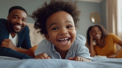 Joyful Black Family Moment: A Child's Unbridled Laughter