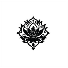Obraz premium A symmetrical black floral design with leaves and swirls on a white background
