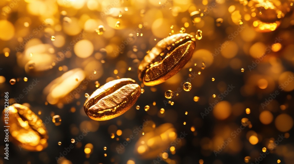 Aufkleber coffee beans transformed into golden liquid drops create a luxurious abstract background with glowin