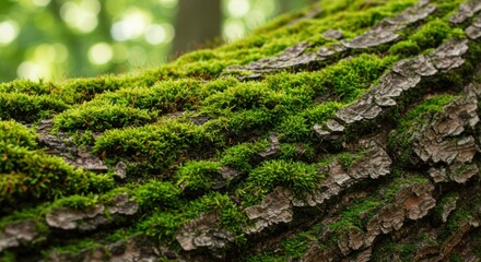 Obraz premium Vibrant Green Moss Covering a Tree Trunk in a Lush Forest Setting A Close-Up View of Nature's Beauty