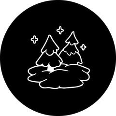 Enchanting Winter Forest Silhouette on Black Circle