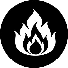 Stylized Fire Icon with Black Background Circle