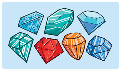 Beautiful simple diamonds cartoon illustration set