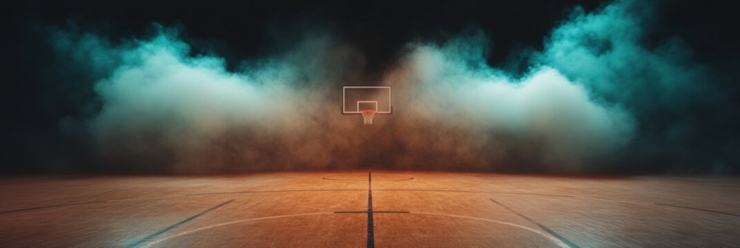 Immersive Esports Arena Cinematic Basketball Court Visualization with Atmospheric Lighting - Digital Competition Space for Next-Gen Athletic Performance