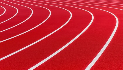 A red running track with white lane markings, showing a smooth surface and curved lines, ideal for athletics and sports events.