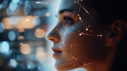 With a medium closeup perspective the leading figures engage in conversation their facial expressions animated and focused. In the indistinct background uplifting imagery of light beams