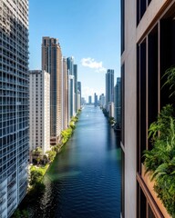 Fototapeta premium Urban Resilience 2050 Miamis Adaptive Waterfront Architecture - Climate-Responsive Design Transforming Coastal Cityscapes with Green Infrastructure