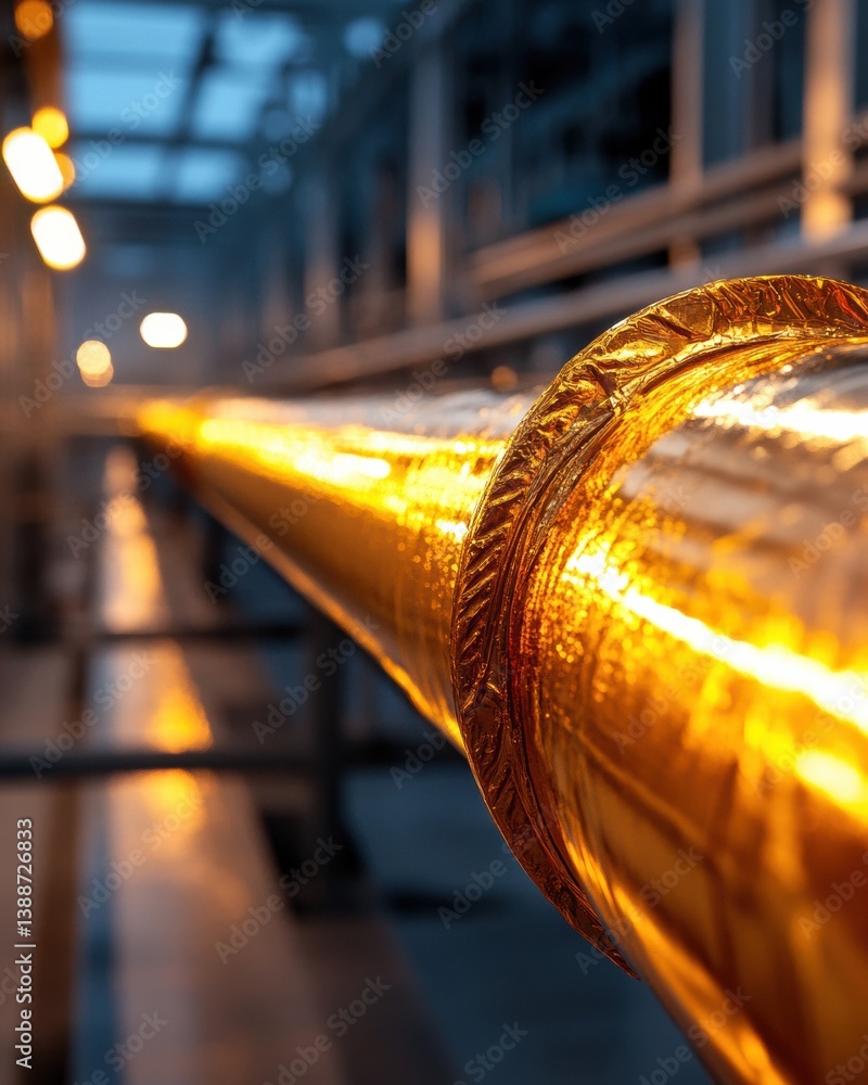 Poster Illuminated Industrial Precision Next-Gen Energy Infrastructure Showcasing Golden Pipeline Dynamics in Advanced Resource Management Systems