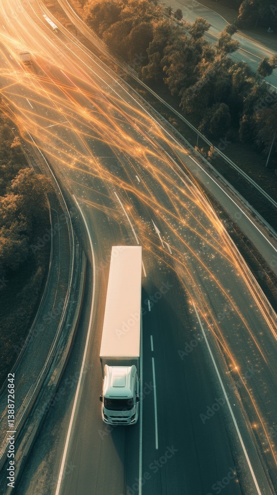 Fototapete AI-Powered Logistics Revolution Dynamic Network Mapping of Smart Delivery Trucks Transforming Transportation Infrastructure with Real-Time Digital Connectivity
