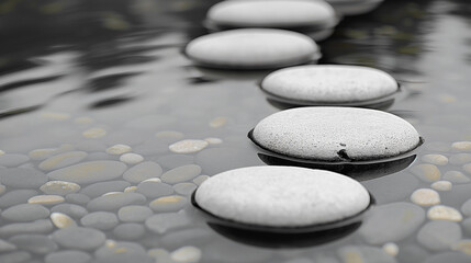 Zen Path: Stepping Stones over Water, creating A Calm Pathway.