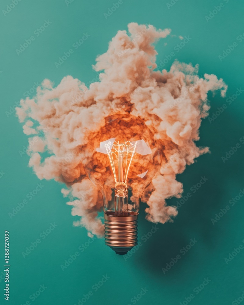 Poster igniting innovation luminous vintage lightbulb explosion with ethereal smoke effect - dynamic creati