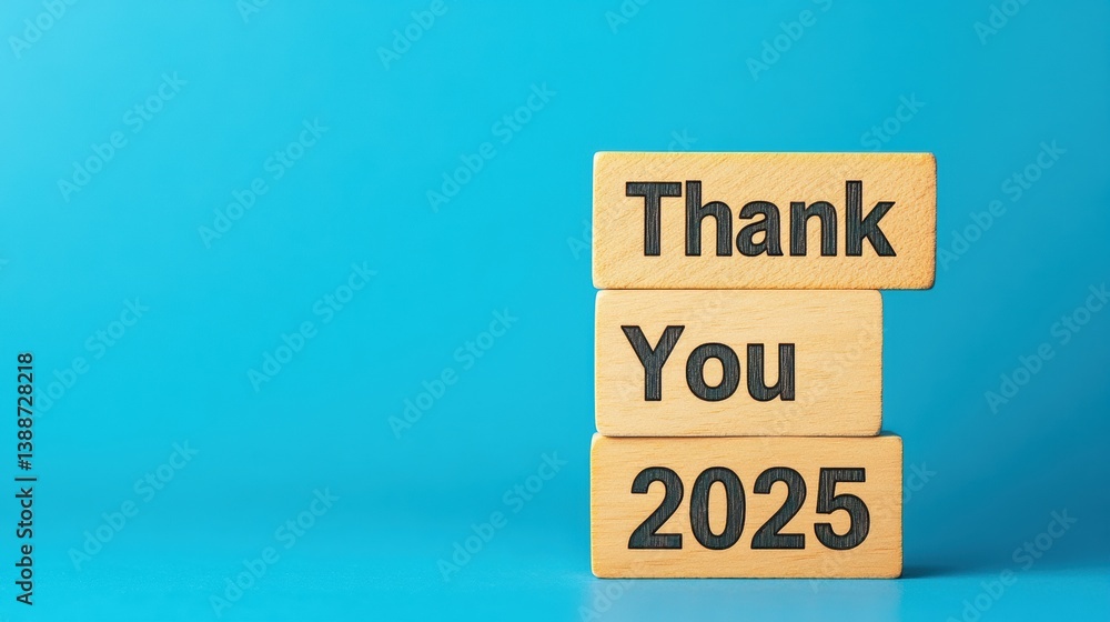 Aufkleber minimalist new year transition concept wooden block typography expressing gratitude and forward-thin