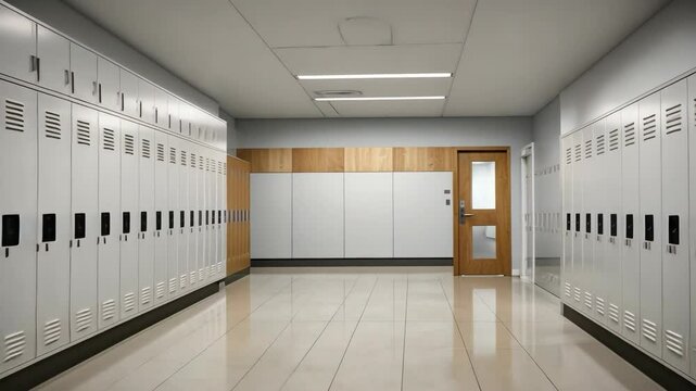 Serene School Hallway Visuals: An Empty Modern High School Corridor for Educational Use