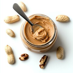 Creamy peanut butter in a glass jar.