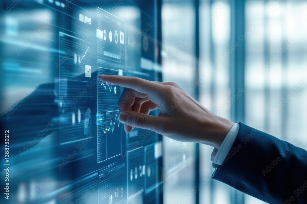 Poster Immersive Data Visualization AI-Driven Analytics Dashboard Transforming Business Intelligence with Next-Gen Interactive Touchscreen Technology for Strategic Decision Making