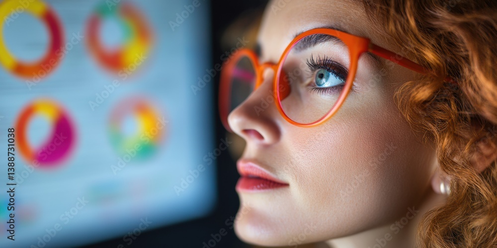 Fototapete Vibrant Data Intelligence Millennial Professional Analyzing Next-Gen Analytics with Cutting-Edge Visual Design and Immersive Digital Insights for Strategic Business Transformation