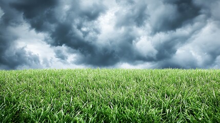 Green Grass Field Under Dark Stormy Clouds
