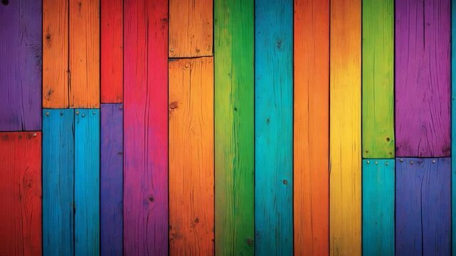 Vibrant Wooden Planks: A Kaleidoscope of Colors in a Rustic Backdrop for Design Projects