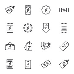 A set of black and white icons for sale items with a discount