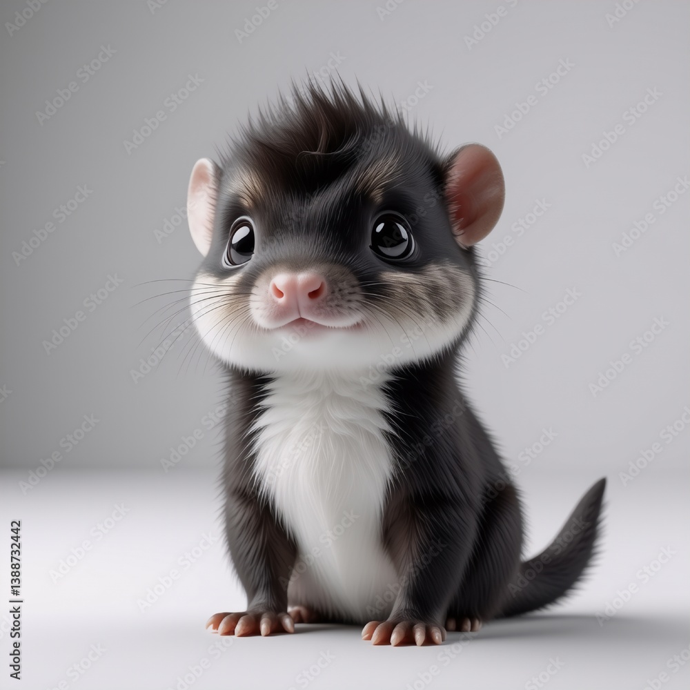 Aufkleber A charming, fluffy creature with endearing eyes and a sweet smile poses against a plain backdrop. Its soft fur and small size add to its lovable appearance.
