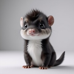 Obraz premium A charming, fluffy creature with endearing eyes and a sweet smile poses against a plain backdrop. Its soft fur and small size add to its lovable appearance.