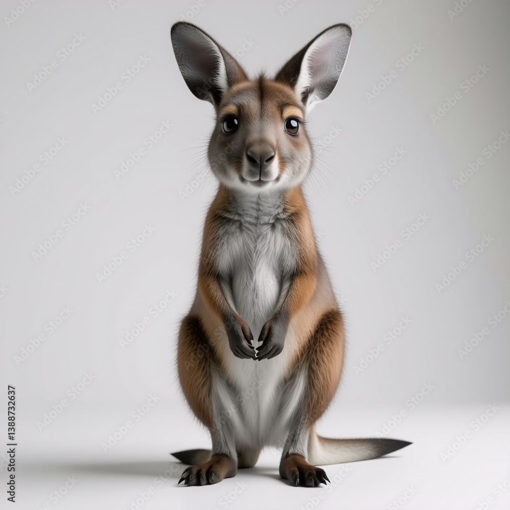 Aufkleber a cute kangaroo joey stands upright, facing forward with curious eyes and large ears against a plain