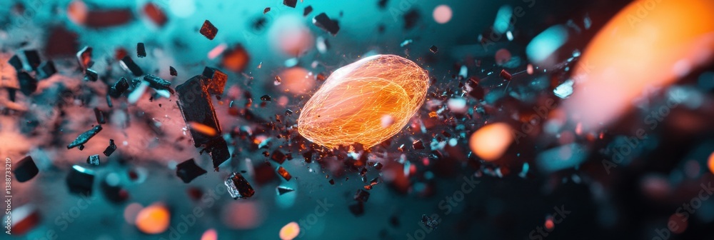 Poster quantum disruption visualization explosive molecular dynamics in cinematic 8k - cutting-edge scienti