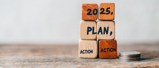 Strategic Financial Roadmapping 2025 Minimalist Wooden Block Visualization for Entrepreneurial Goal Setting and Agile Business Planning