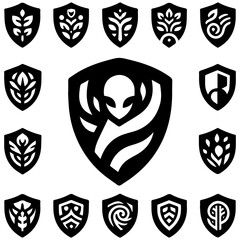 Heraldic shield set of silhouette featuring abstract artistic stylish elegant modern design ideas