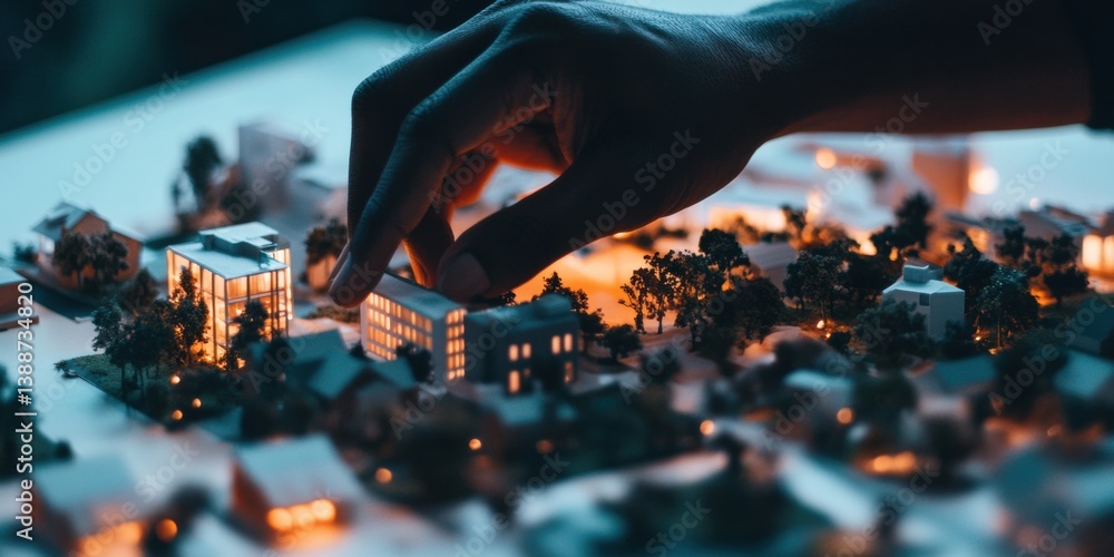 Aufkleber urban futures unveiled precision city planning with illuminated architectural models - sustainable d