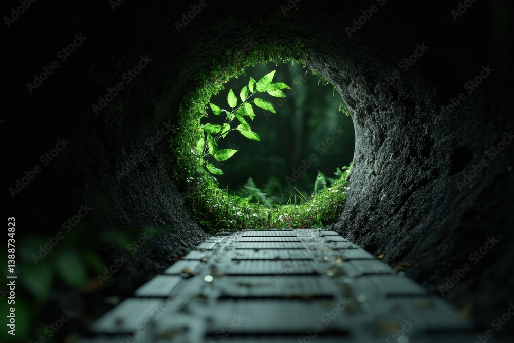 Aufkleber Emerging Green Tech Portal Sustainable Innovation Pathway Connecting Digital Infrastructure with Regenerative Natural Ecosystems - Future-Forward Environmental Design Visualization