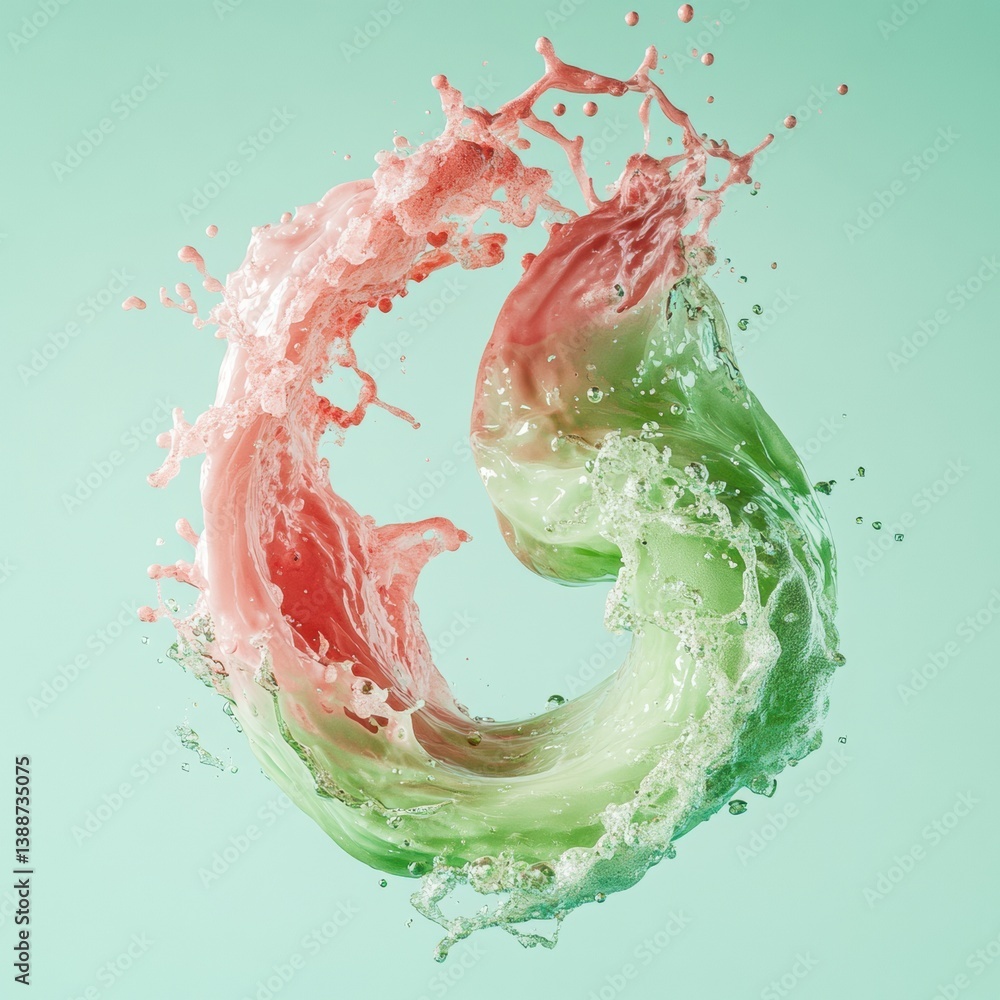 Poster sensory fusion dynamic liquid yin-yang visualization for wellness branding - innovative matcha straw