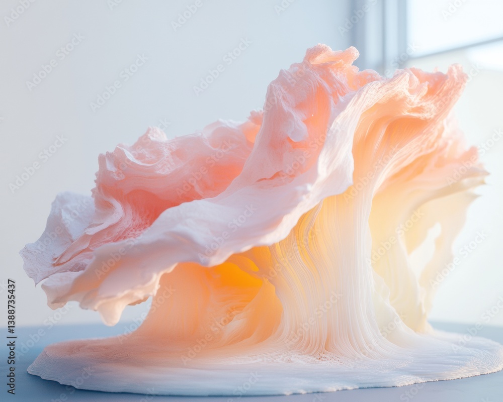 Poster ethereal fluid sculpture soft pastel abstract organic form exploring sculptural boundaries of light,