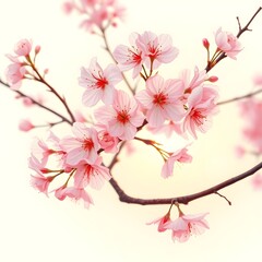 Naklejka premium A highly detailed botanical illustration of a blooming cherry blossom tree at dawn