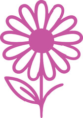 Simple Pink Daisy Flower Design. This minimalist design showcases a charming pink daisy with bold, clean lines. The flower consists of elongated petals surrounding a round center.