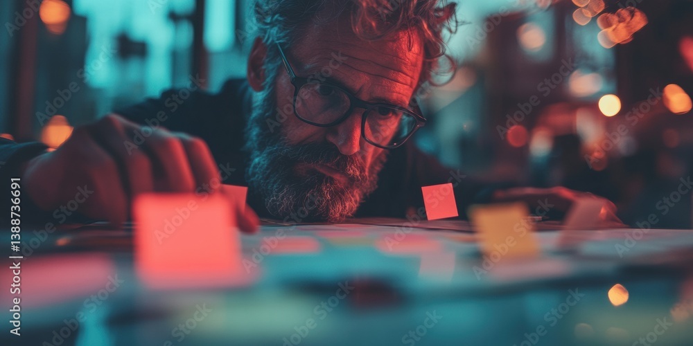 Poster immersive workflow dynamics cinematic creative professional navigating nocturnal strategic planning 