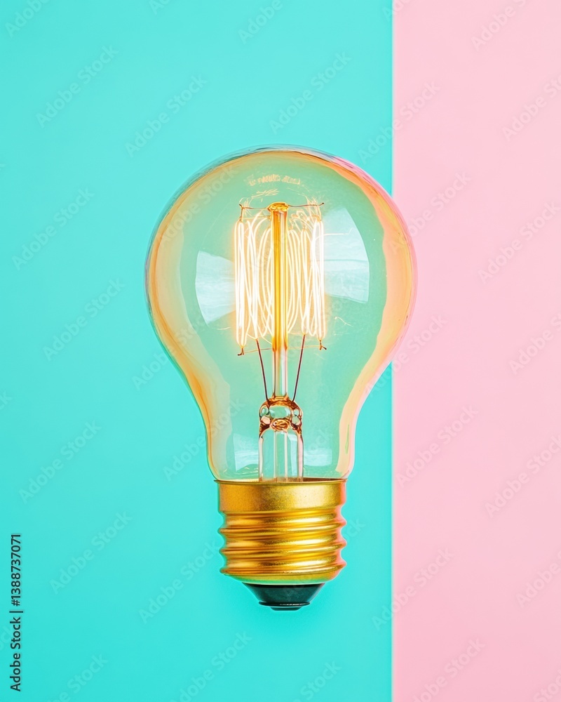 Poster vibrant minimalist innovation translucent edison bulb on pastel color block - creative technology in