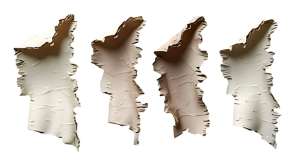 Collection of ripped and torn paper edge elements with natural texture, isolated PNG pack for scrapbooking and digital artwork