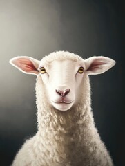 Fototapeta premium Close-up Portrait of a White Sheep with Bright Yellow Eyes